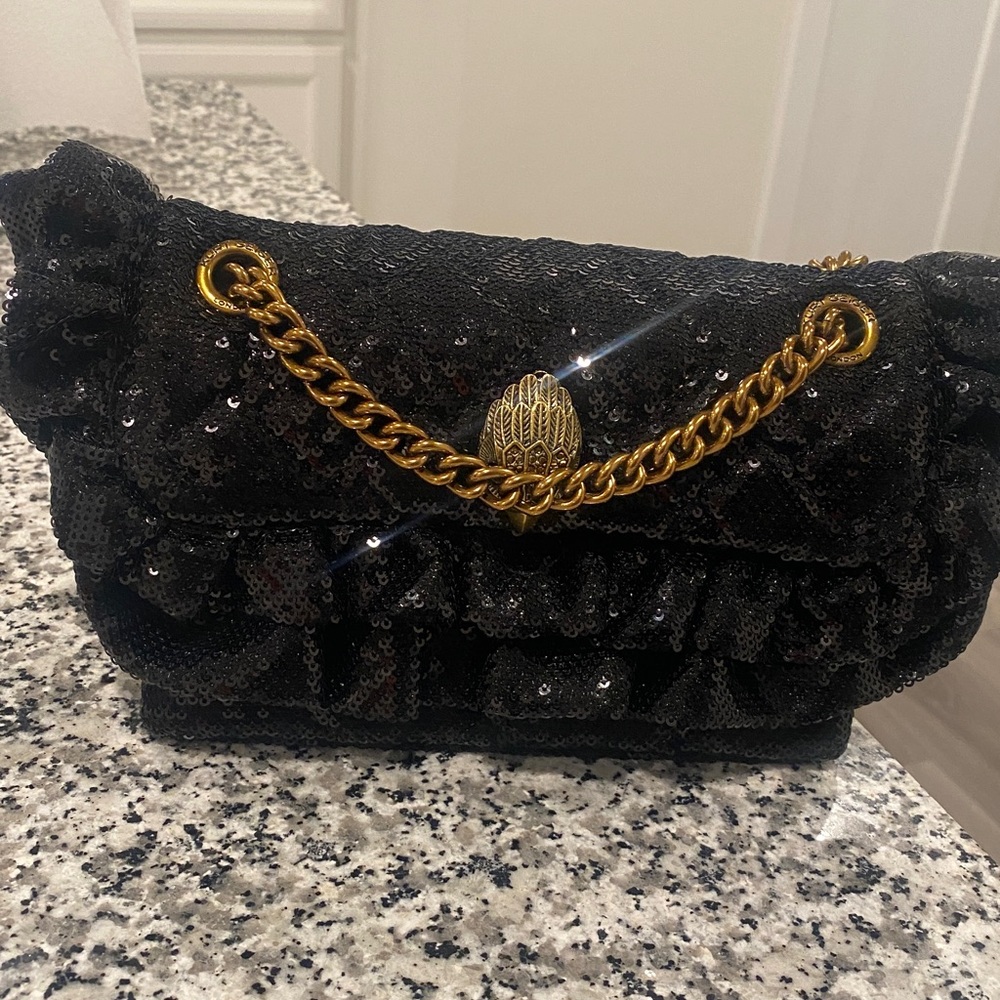 Kurt Geiger Black Sequin Crossbody Bag with Gold Chain